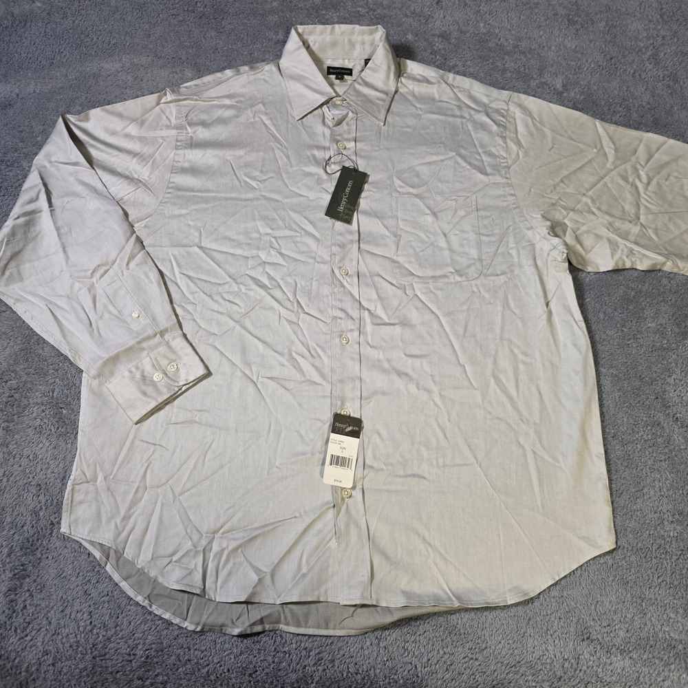 Henry‎ Cotton's Mens Large Button Down Shirt Tan Cotton Long Sleeve Twill 124003